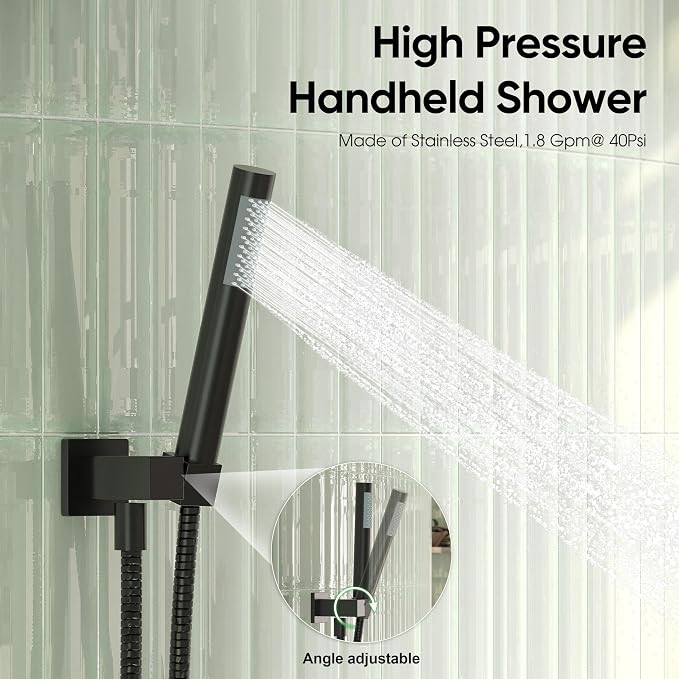 Esnbia Shower System with Tub Spout,Black Bathtub Shower Faucet Set,10 Inches Rain Shower Heads with Handheld Spary Combo, Tub Shower Kit with 3-Way Shower Valve, Matte Black