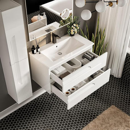 Joy 40 in. White Wall MountSingle Sink Bath Vanity with Porcelain Top and Integrated Sink