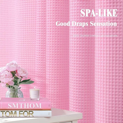 Waffle Weave Shower Curtain - Pink Cotton Fabric Texture Heavyweight Shower Curtains for Bathroom,Washable,72Wx72L