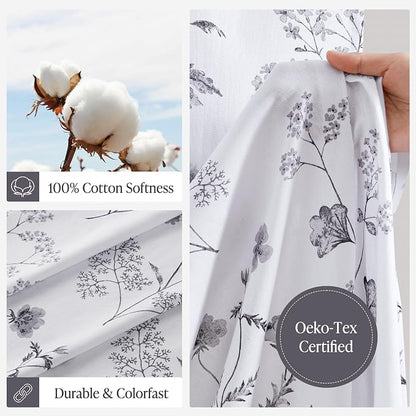 Martha Stewart Cotton Floral Extra Long Shower Curtain, 72 x 72, Black | Martha's Garden Series, Botanical Floral Print, Spa Quality Modern, Machine Washable, Modern Bathroom Curtains