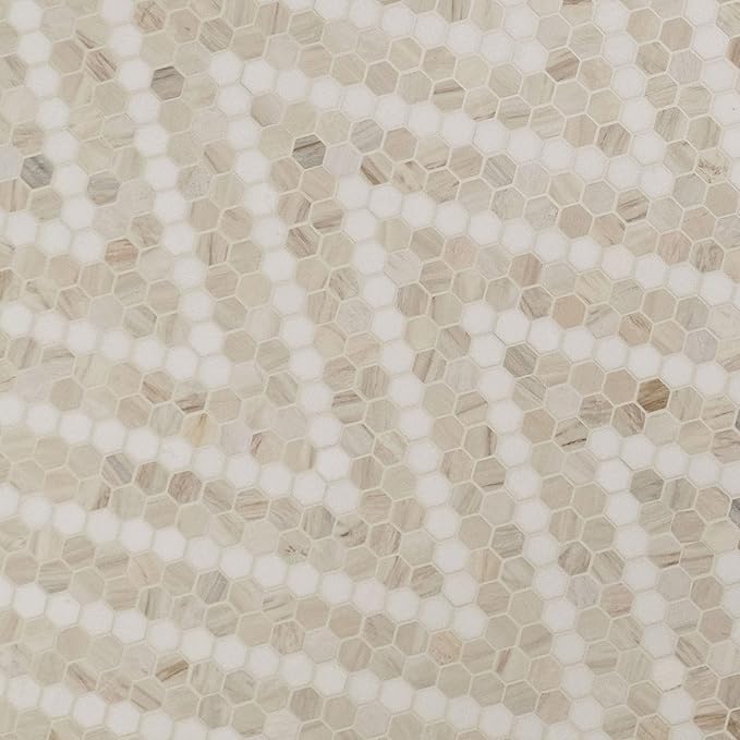 MSI Angora Sazi 11 in. x 14 in. Polished Marble Hexagon Tile for Kitchen Backsplash, Floor Tile, Wall Tile for Bathroom, Shower Wall Tile, Mesh Mounted Mosaic Tile