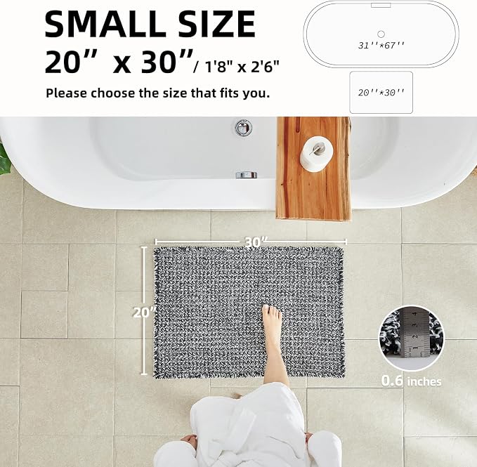 TYUU Waffle Bath Mat, Boho Bathroom Rugs Non Slip, 30x20 Black & White | Super Absorbent Quick Dry Bath Rug, Non-Slip Backing, Soft Waffle Washable Farmhouse Bathroom Mats, Tub, Shower & Home Decor