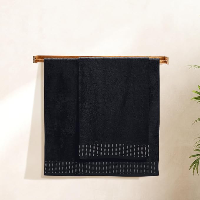 Cotton 2 Pack Oversized Bath Towel Set 28x55 inches, Large Bath Towels, Ultra Absorbant Compact Quickdry & Lightweight Towel, Ideal for Gym Travel Camp Pool - Black
