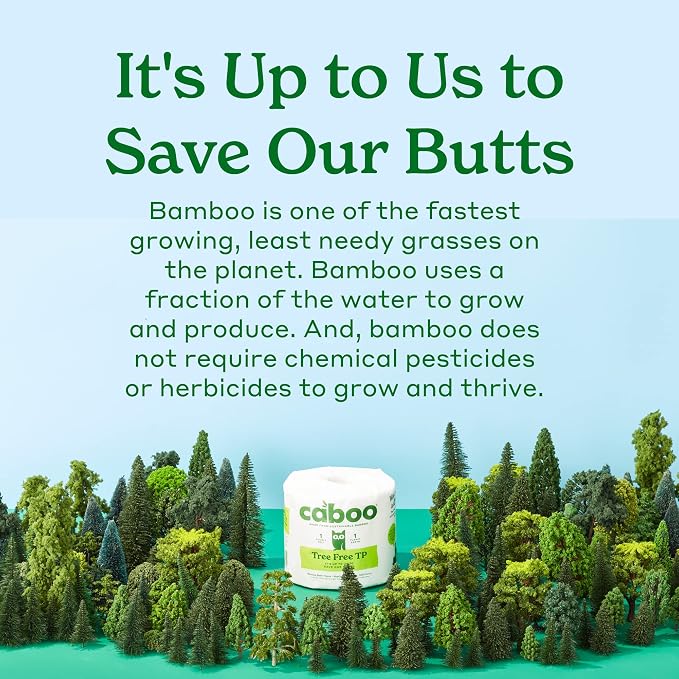 Caboo Tree Free Toilet Paper, Septic Safe Bath Tissue, Quick Dissolving 2 Ply Sheets - 300 Sheets Per Roll, 4 Double Rolls
