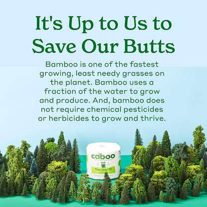 Caboo Tree Free Toilet Paper, Septic Safe Bath Tissue, Quick Dissolving 2 Ply Sheets - 300 Sheets Per Roll, 4 Double Rolls