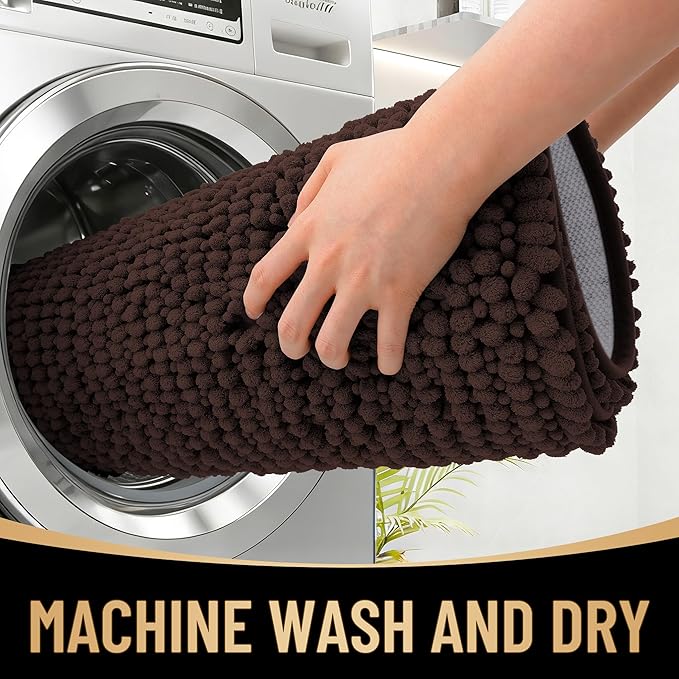 OLANLY Thick Chenille Bathroom Rugs 30x20, Soft Absorbent Bath Mat, Brown | Bath Rugs, Rubber Backing, Machine Wash Dry, Bath Mats for Bathroom Floor, Tub and Shower, Home Decor Accessories