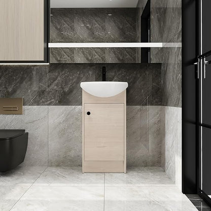 18 Inch Freestanding Bathroom Vanity, 18'' Floor Stand Bathroom Vanity with Sink, Single Sink Cabinet Combo, Modern Storage Cabinet, with Soft Closing Door, 02218PLO