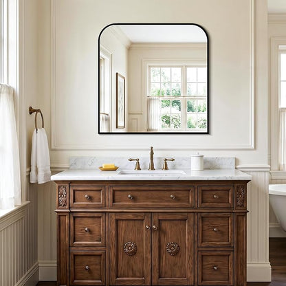 Black Bathroom Vanity Mirror 30x30 Inch, Metal Framed | HD Tempered Glass, Bathroom Mirror for over Sink, Living Room, Bedroom, Entryway, Mantel, Fireplace, Wall Mounted