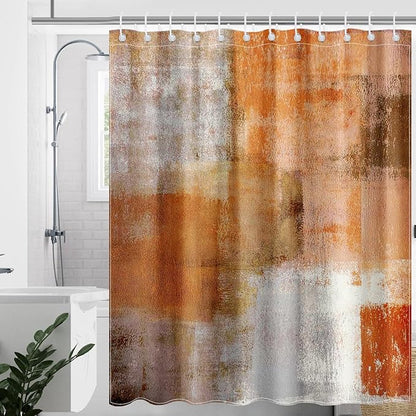 Mocsicka Abstract Shower Curtain Grey Abstract Art Painting Shower Curtain Bathroom Bathtub Curtain 72x72 Inch with 12 Hooks (Orange)