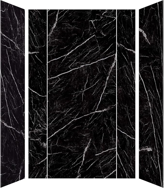 Transolid TWKE603696-KI03G Titan 60-in x 36-in x 96-in Eco Shower Wall Kit, Black Caruso (Glossy)