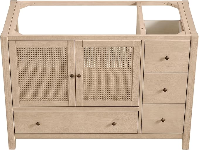 Alaterre Furniture Lucca Bathroom Vanity - Freestanding Cabinet Without Sink - 48 Inch Wood Bathroom Vanity with Large Bottom Drawer, 3 Small Drawers, and Soft-Close Doors (Natural)