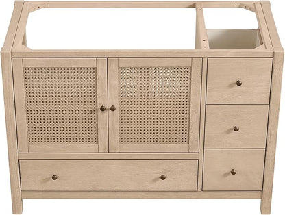 Alaterre Furniture Lucca Bathroom Vanity - Freestanding Cabinet Without Sink - 48 Inch Wood Bathroom Vanity with Large Bottom Drawer, 3 Small Drawers, and Soft-Close Doors (Natural)