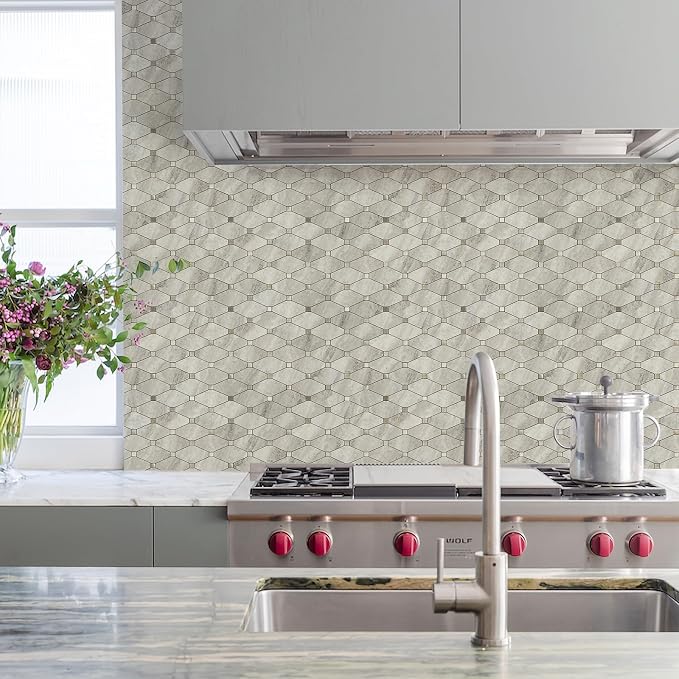 STICKGOO 10 Sheets Peel and Stick Backsplash, Beige | Stick on Mosaic Tiles, Matte PVC Mixed Metal Gold, Self Adhesive Tiles for Kitchen, Fireplace, RV
