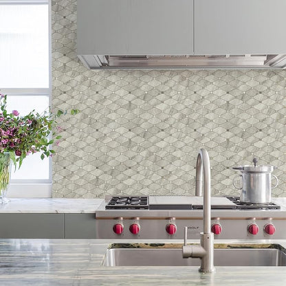 STICKGOO 10 Sheets Peel and Stick Backsplash, Beige | Stick on Mosaic Tiles, Matte PVC Mixed Metal Gold, Self Adhesive Tiles for Kitchen, Fireplace, RV