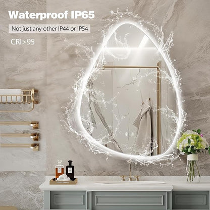 Niccy Irregular LED Bathroom Mirror, Frameless Backlit Wall Mirror, 20"x28" | Asymmetrica Lighted Mirror for Bedroom Living Room, Modern Smart-Mirror with 3 Color Lighting, Anti-Fog, Memory Function