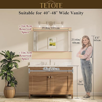 TETOTE Brushed Gold Bathroom Mirror, 40 x 24 Inch Metal Framed Mirror, Brushed Brass Rectangle Wall Mounted Golden Vanity Mirror (Horizontal/Vertical)