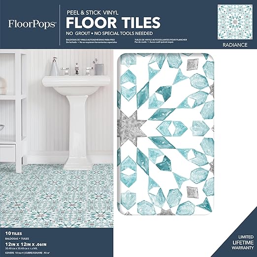 FloorPops FP2949 Radiance Peel & Stick Floor Tiles, Blue (Pack of 6)
