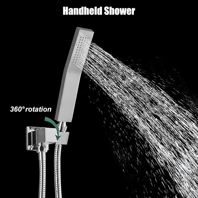 Heyalan Hand-held Shower Head Set-SUS304 Handheld Shower,Polish Chrome | SUS304 stainless steel wand, curved-style design, single rain spray, 59-inch long hose and standard 1/2-inch connection