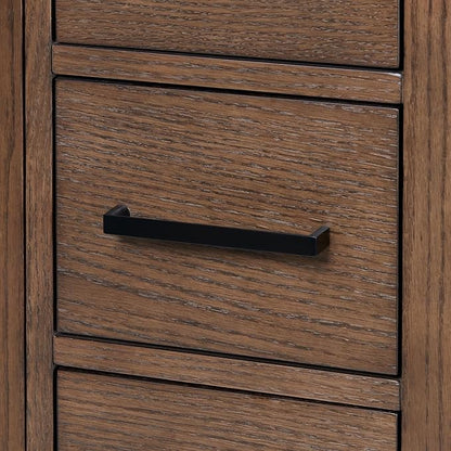 DKB Beckford 66-Inch Brown Oak Double Bathroom Vanity with Sink, 1.5-Inch Edge Carrara White Quartz Countertop & 4" Backsplash, Soft-Closing Doors & Drawers, Solid Oak Wood Construction