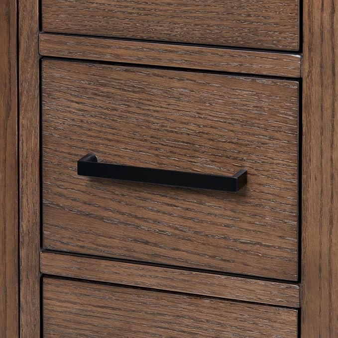 Beckford 66-Inch Brown Oak Double Bathroom Vanity with Sink, 1.5-Inch Edge Pure White Quartz Countertop & 4" Backsplash, Soft-Closing Doors & Drawers, Solid Oak Wood Construction