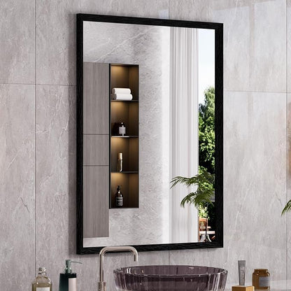 WEER Black Bathroom Mirror 22X30 Inch Rectangle | Matte Black Framed, Tempered Glass, Anti-Rust, Wall Mounted, Hangs Vertically or Horizontally