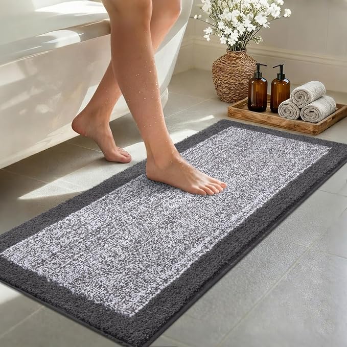 Bathroom Rugs 48x17 Non Slip Washable, Grey Bath Mat for Bathroom Floor Tub, Soft Absorbent Quick Dry Mats for Shower, Bathtub,Home Decor