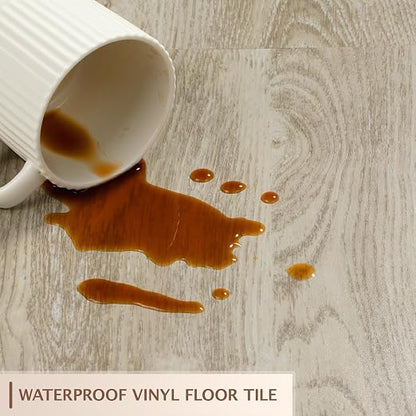 Peel and Stick Floor Tile, 20 Pcs 12" x 12" Waterproof Wood Grain Luxury Vinyl Plank Flooring, Easy DIY Self Adhesive Vinyl Floor for Bathroom, Kitchen, Living Room, Light Brown