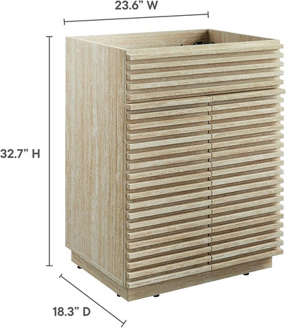 Modway Render Faux Travertine Slatted Bathroom Cabinet in Travertine