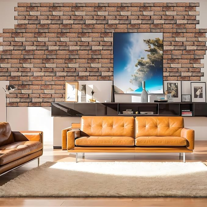 3D Wall Panels Peel and Stick 10 Pcs Brick Textured PVC Panels | 11.81*11.81 Inch, Waterproof, Self-Adhesive Wall Tiles, for Accent Walls, Kitchen, Bathroom, Bedroom & Office Decor