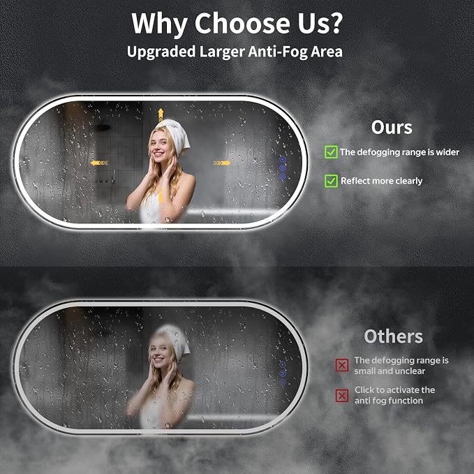 Oval LED Bathroom Mirror, 21"x 64" Led Full Length Mirror | Frameless Large LED Mirror with Front Light & Backlit, Anti-Fog, Dimmable Wall Mounted Lighted Mirror, Smart Bathroom Mirror