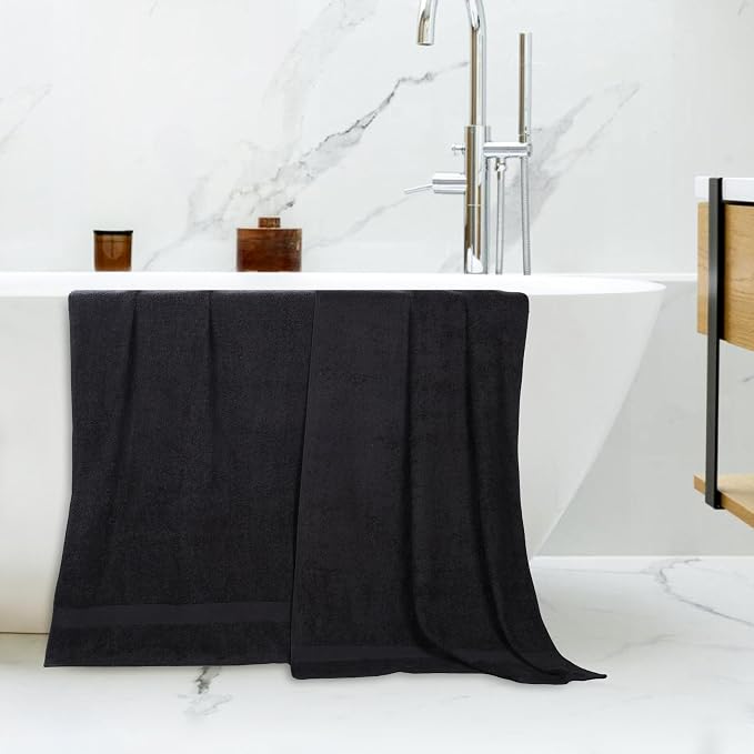 SUPERIOR 2-Piece Cotton Bath Sheet Set, Large Towels for Body, Quick Dry, Bathroom Essentials, Guest/Master Bath, Shower, Home Accessories, Apartment, Airbnb, Franklin Collection, Black
