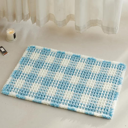 TYUU Waffle Bath Mat, Small Cute Bathroom Rug Non Slip, 24x16 Blue & White | Super Absorbent Quick Dry Bath Rug, Non-Slip Backing, Soft Waffle Washable Farmhouse Bathroom Mats, Tub, Shower & Home Decor