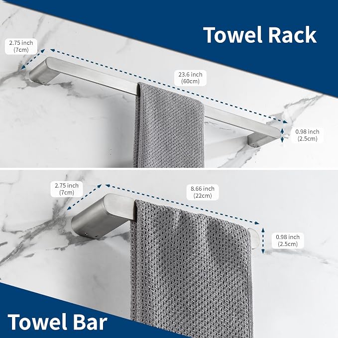 Bathroom Hardware Set, 4-Piece Towel Rack Towel Holder Toilet Paper Holder Towel Hooks Wall Mounted Towel Bar Stainless Steel Towel Racks, Brushed Nickel Bathroom Accessories Towel Bar Set, 23 inch