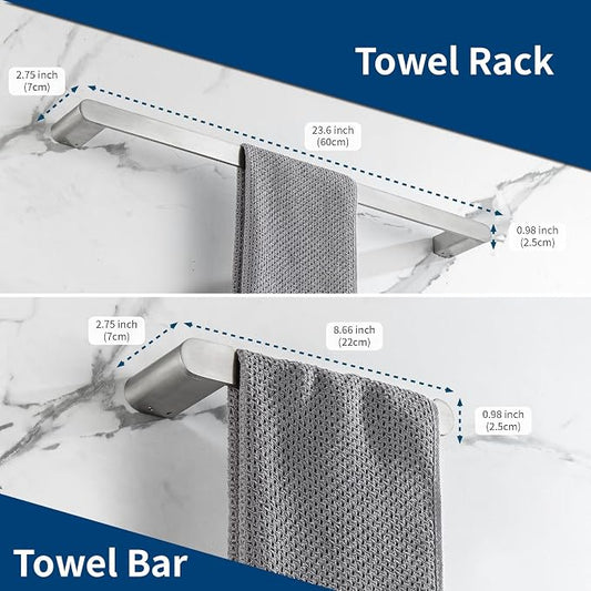 Bathroom Hardware Set, 4-Piece Towel Rack Towel Holder Toilet Paper Holder Towel Hooks Wall Mounted Towel Bar Stainless Steel Towel Racks, Brushed Nickel Bathroom Accessories Towel Bar Set, 23 inch