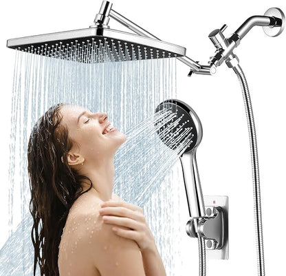 Shower Head with Handheld,High Pressure Chrome Rain Shower Head | Regaderas Para Shower,11.8" Rectangular,Rainfall Shower Head,Dual Shower Head,Bathroom Decor,Extension Arm,5 Spray Mode