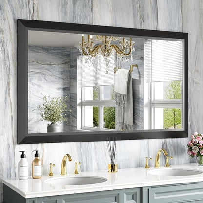 Black Bathroom Mirror, 50x30 Inch | Thick Metal Framed, HD Reflection, Anti-Rust, Hang Horizontally/Vertically, Suitable for Vanity, Bedroom, Bathroom, Entryway