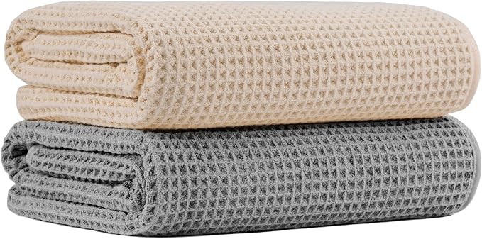 MICROFI New Microfiber Waffle Bath Towels, 2 Pieces, Soft, Absorbent, Fast Drying, Lint Free 430 GSM (30''x60''/76cm x 152cm)