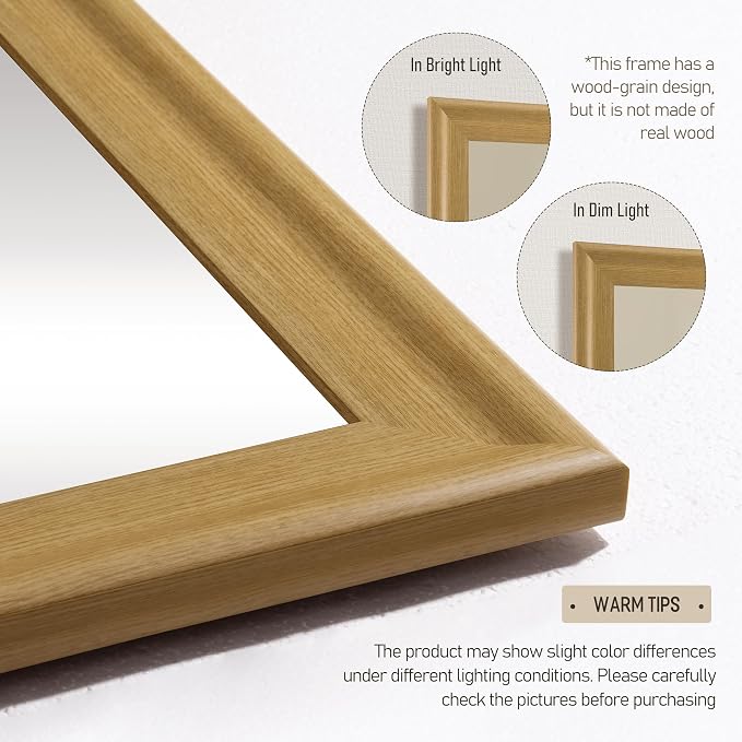 Natural Wall Mirror for Bathroom,Rectangle 24 x 36 inch Vanity Mirrors | Hanging Mirror with Wood Grain Frame for Living Room,Bedroom,Entryway