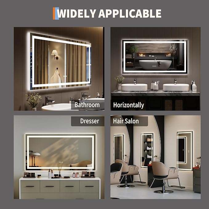 GarveeHome 50x26 LED Bathroom Mirror with Lights, Dimmable, Anti-Fog, Backlit + Front Lit, Smart Bathroom Vanity Mirror for Wall, Memory Function, Shatter-Proof (Horizontal/Vertical)