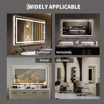 GarveeHome 50x26 LED Bathroom Mirror with Lights, Dimmable, Anti-Fog, Backlit + Front Lit, Smart Bathroom Vanity Mirror for Wall, Memory Function, Shatter-Proof (Horizontal/Vertical)