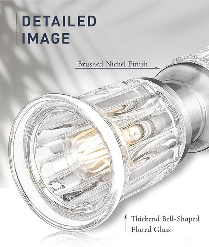 Bathroom Wall Sconces, HWH Brushed Nickel Wall Lighting for Bedroom, 2-Light Bathroom Light Fixtures with Bell-Shaped Clear Glass, Brushed Nickel Finish, 5HZG106B-2W BN