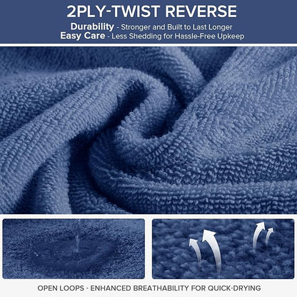 Comfort Spaces Luxury Bath Towel Set - 6 Piece: 2 Large, 2 Hand, 2 Washcloth - 100% Cotton, Quick Dry, Soft, Indigo Navy Blue