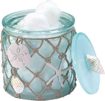 Avanti Linens - Covered Jar, Resin Countertop Organizer, Beach Inspired Bathroom Accessories (Seaglass Collection)