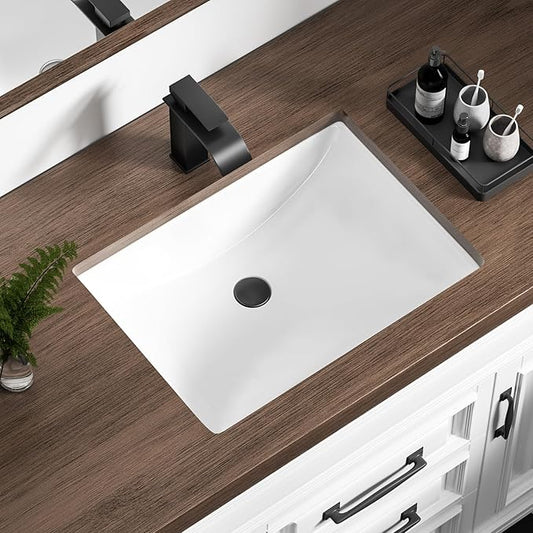 Ada Compliant 20"x15" White Ceramic Rectangle Undermount Bathroom Sink with Overflow (20"x15")