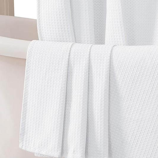 OVZME White Shower Curtain Set, Waffle Textured Heavy Duty Fabric Thick Shower Curtain for Bathroom, 230GSM Luxury Weighted Bath Curtain with 12 Plastic Hooks, 72x72, White
