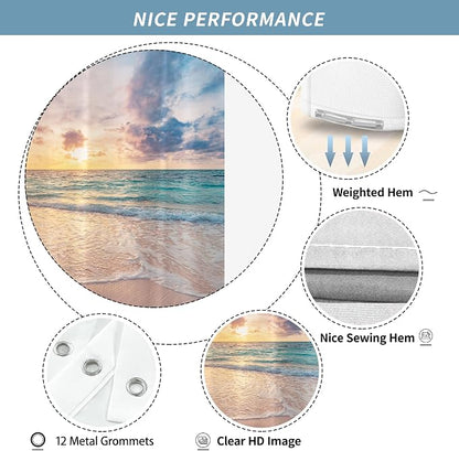 Ocean Beach Coastal Sea Scene Shower Curtain for Bathroom 72W*72H Inch Seaside Nautical Summer Sunset Sunrise Beachy Bathtub Decor Waves Seacoast Hawaiian Aesthetic Waterproof Polyester Fabric