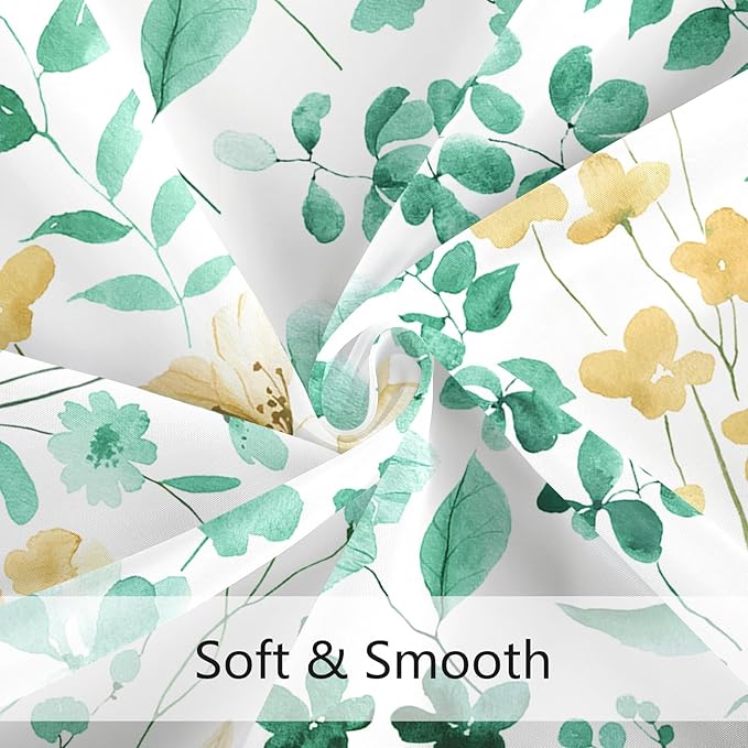 Mint Green Floral Shower Curtain, Cute Flower Fabric Shower Curtains for Bathroom, Watercolor Wildflower Butterfly Cloth Shower Curtain Set with Hooks, 72x72
