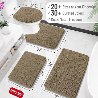 OLANLY Bathroom Runner Rugs 40x24, Extra Soft Absorbent Chenille Bath Rugs | Tan, Quick-Drying Rubber Backing, Machine Washable Long Bath Mat for Bathroom Floor, Tub and Shower, Home Decor Accessories