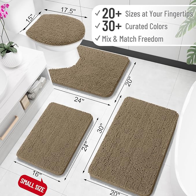 OLANLY Bathroom Rugs 35x24, Extra Soft Absorbent Chenille Bath Rugs | Tan, Quick-Drying Rubber Backing, Machine Washable Bath Mat for Bathroom Floor, Tub and Shower, Home Decor Accessories