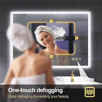 SBAGNO 24''x32'' LED Bathroom Mirror with Lights, Bathroom Vanity Wall Mirror with Bluetooth, Anti-Fog, Stepless Dimmable, 3 Colors, Tempered Glass Lighted Vanity Smart Mirror for Bathroom